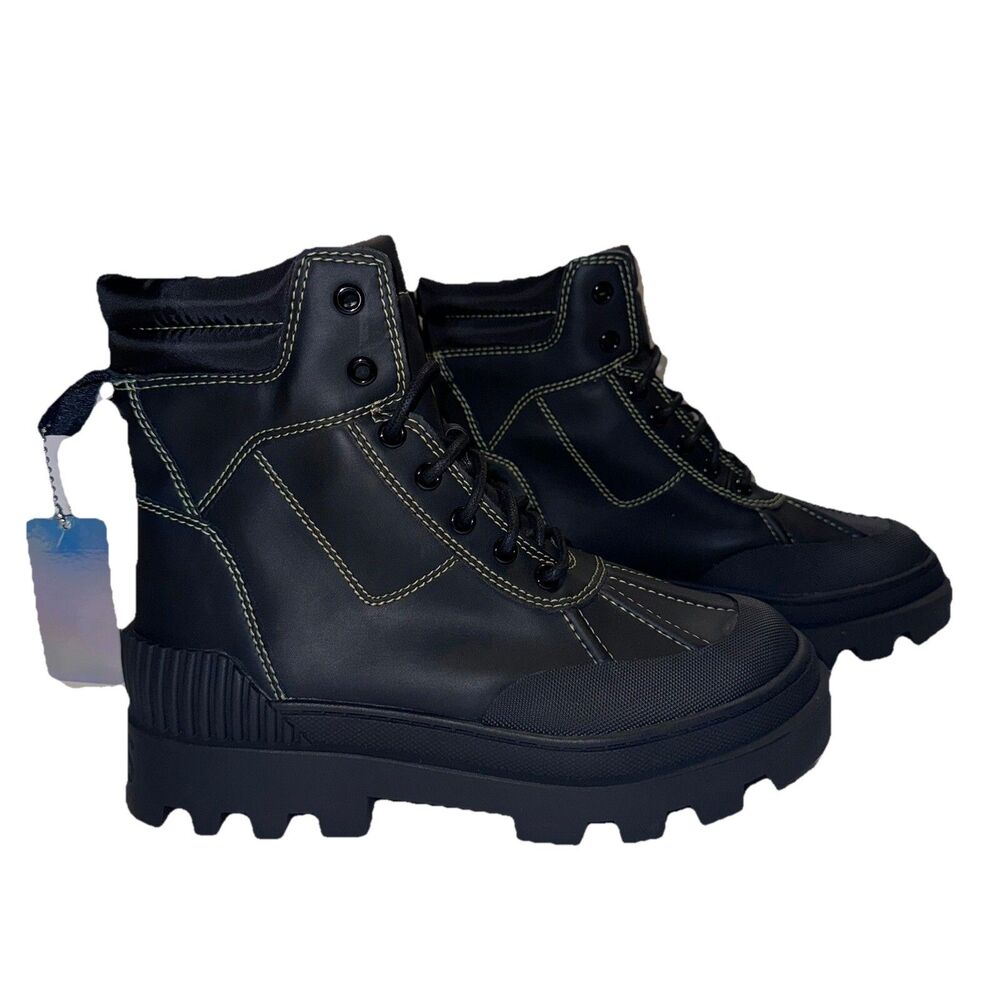 Sam Edelman Womens Size 7 Boots Combat Black Circus Isabella Leather Rain New